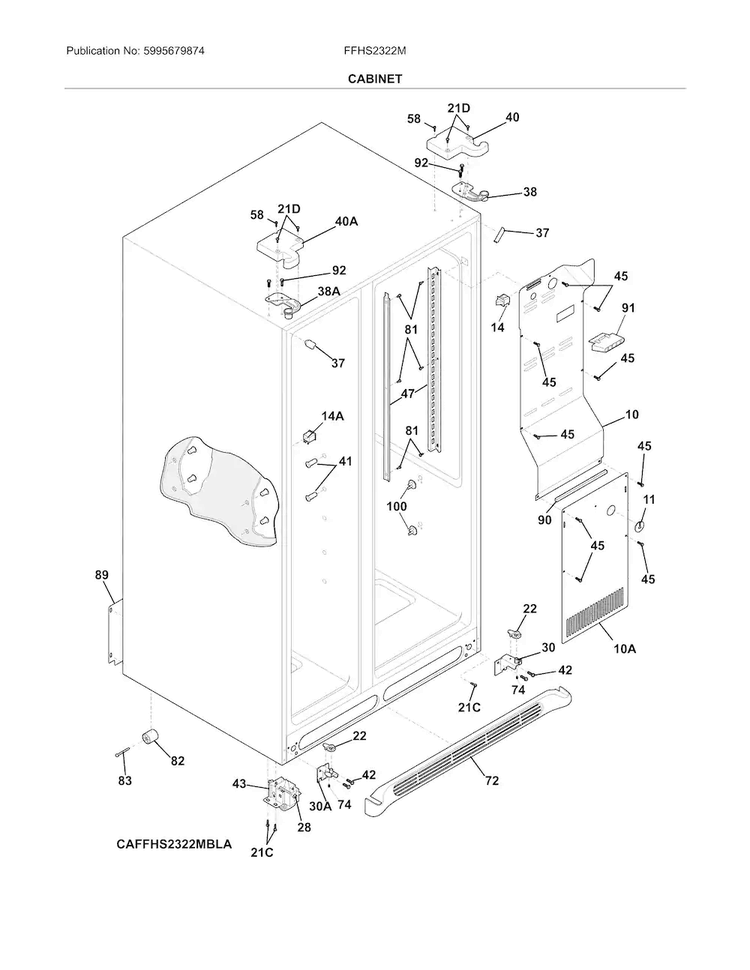 Cabinet Diagram and Parts List for FFHS2322MWKA  Frigidaire Refrigerator