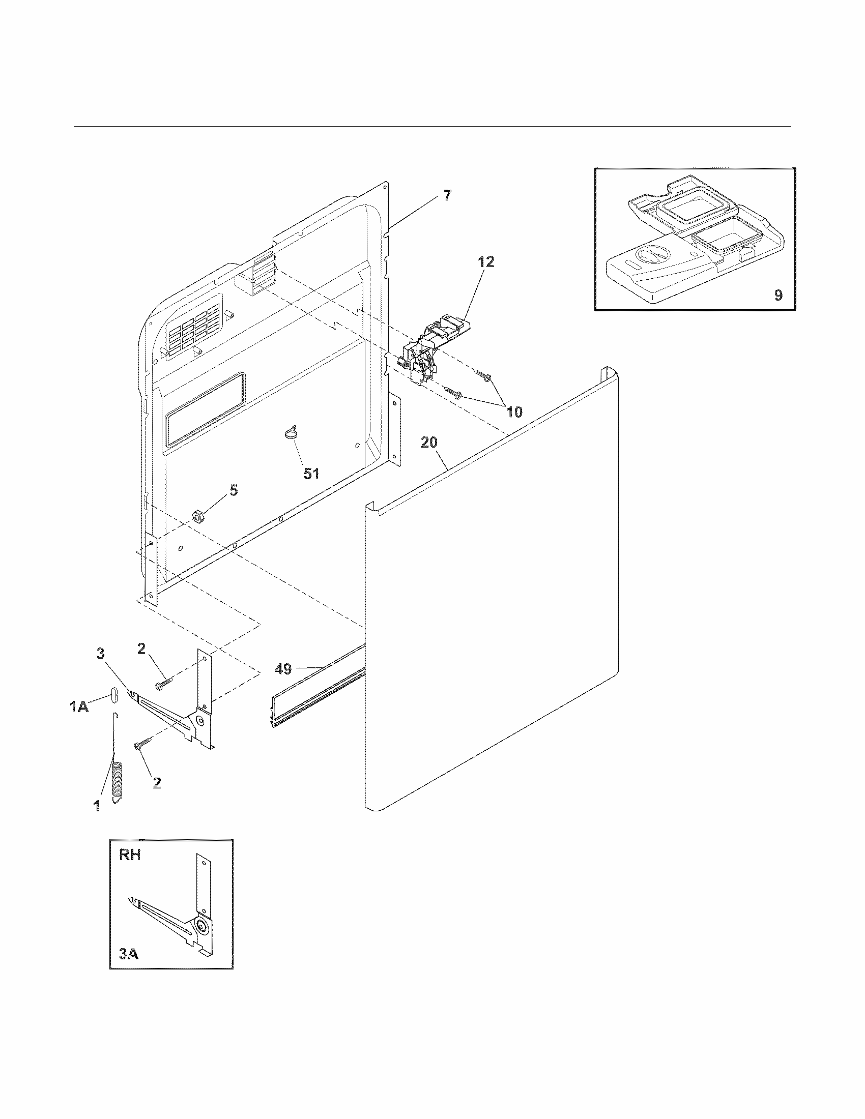 Door Diagram and Parts List for 58714013410B  Kenmore Dishwasher
