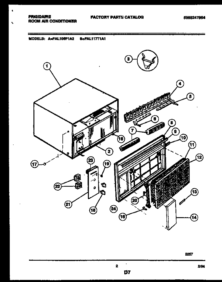CABINET PARTS Diagram and Parts List for FAL117T1A1  Frigidaire Air Conditioner
