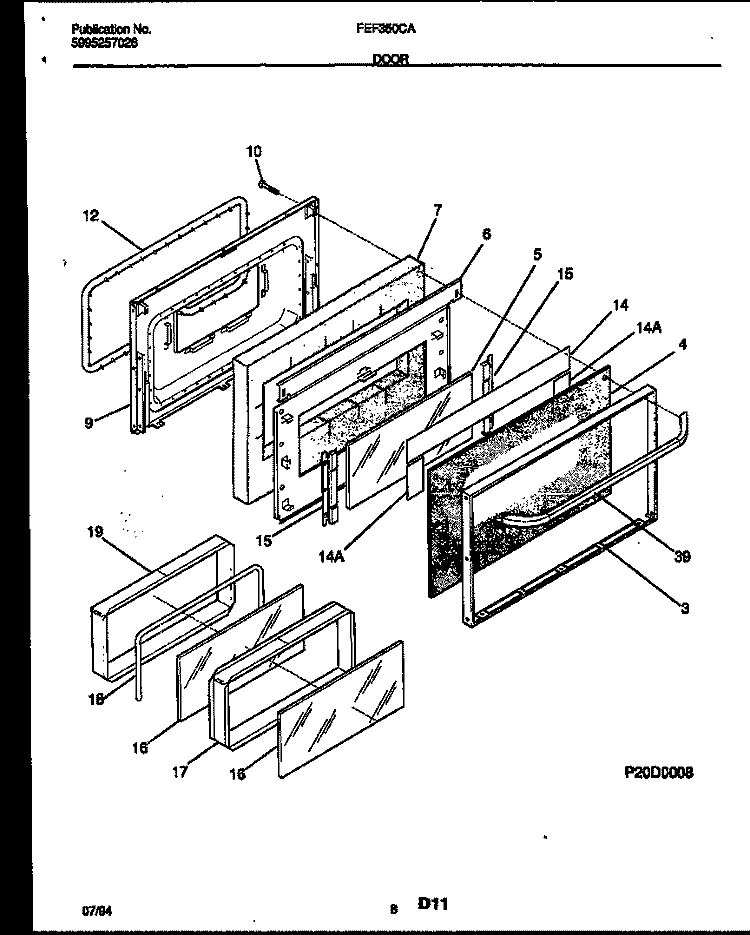 DOOR PARTS Diagram and Parts List for FEF350CAWB  Frigidaire Range