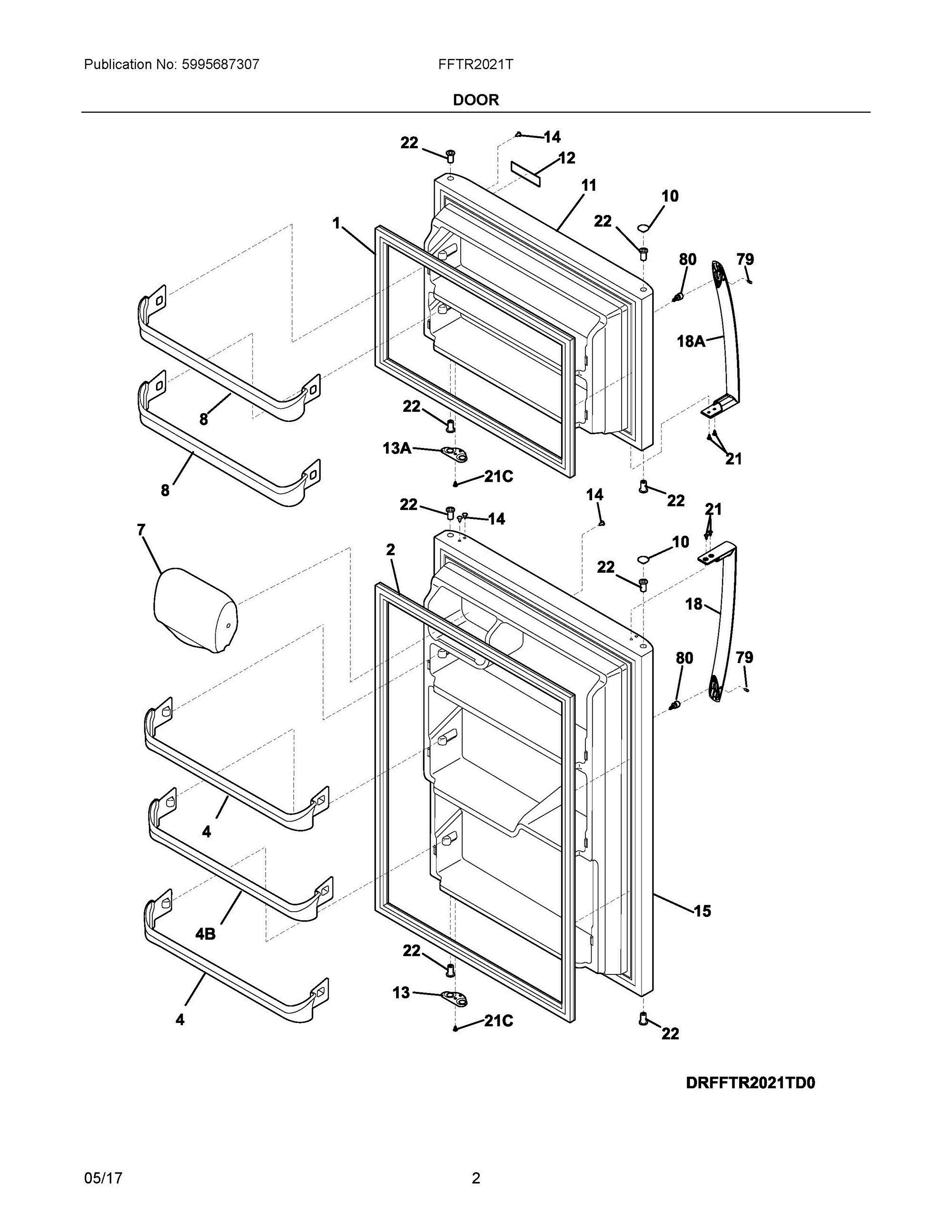 02 - DOOR Diagram and Parts List for FFTR2021TD0  Frigidaire Refrigerator