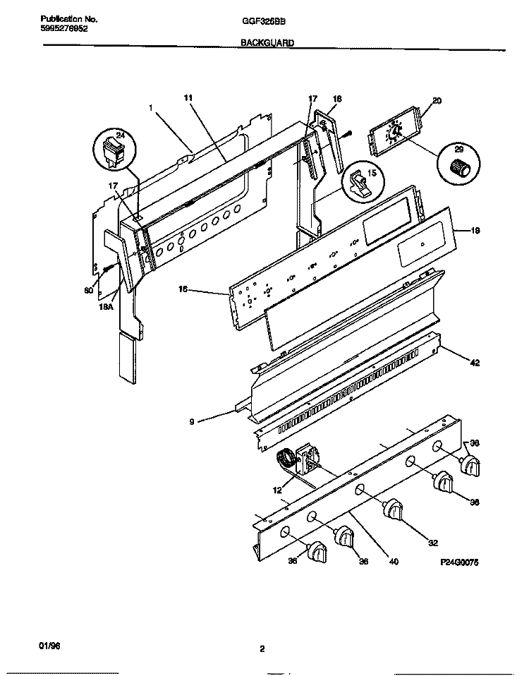 BACKGUARD Diagram and Parts List for GGF325BBWD  Gibson Range