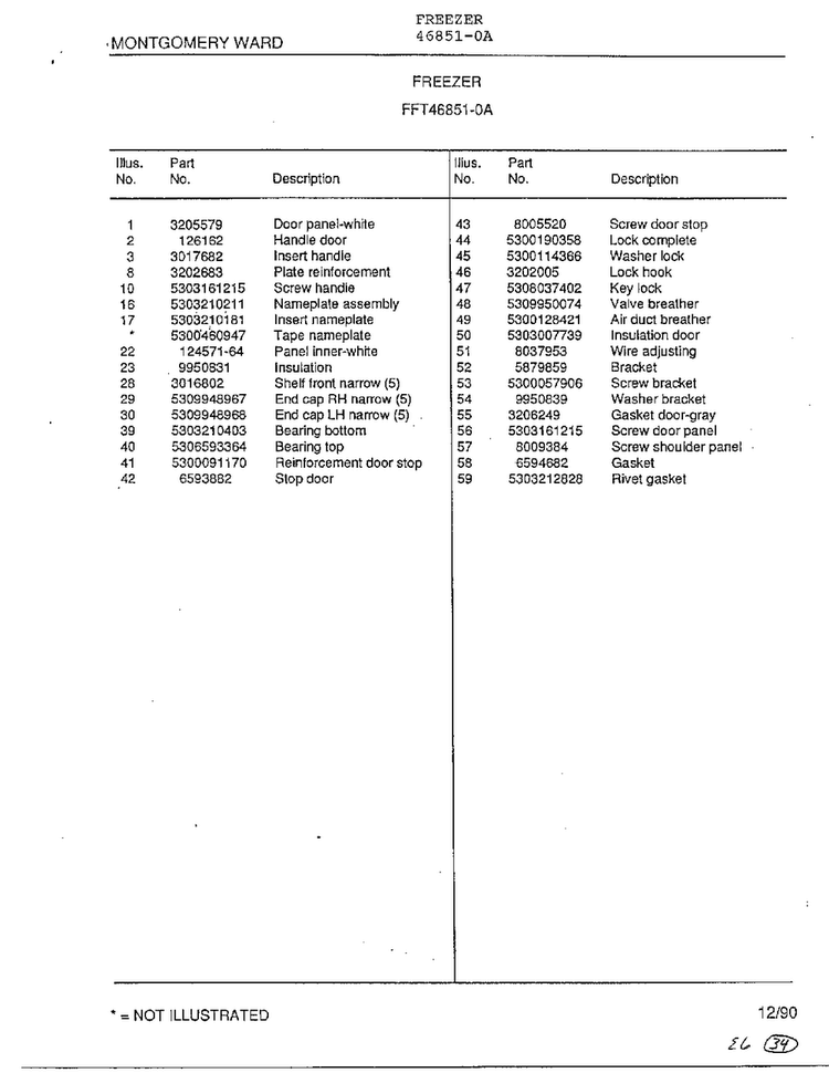 Freezer Page 2 Diagram and Parts List for 46851-0A  Frigidaire Freezer