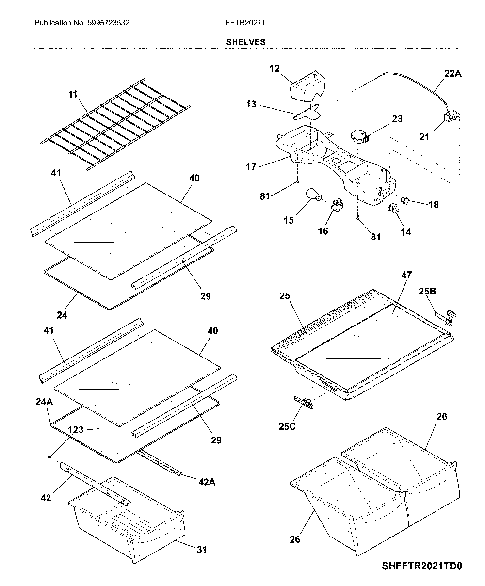 Shelves Diagram and Parts List for FFTR2021TS6  Frigidaire Refrigerator