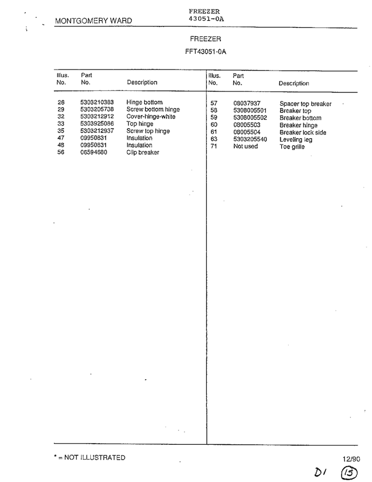 Freezer Page 4 Diagram and Parts List for 43051-0A  Frigidaire Freezer