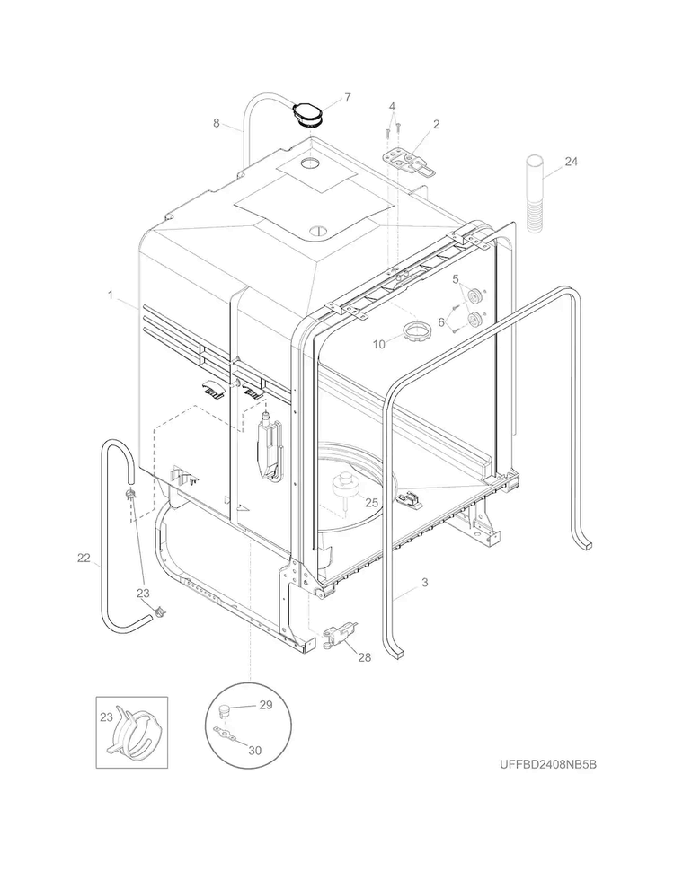 Tub Diagram and Parts List for FFBD2404NW6C  Frigidaire Dishwasher
