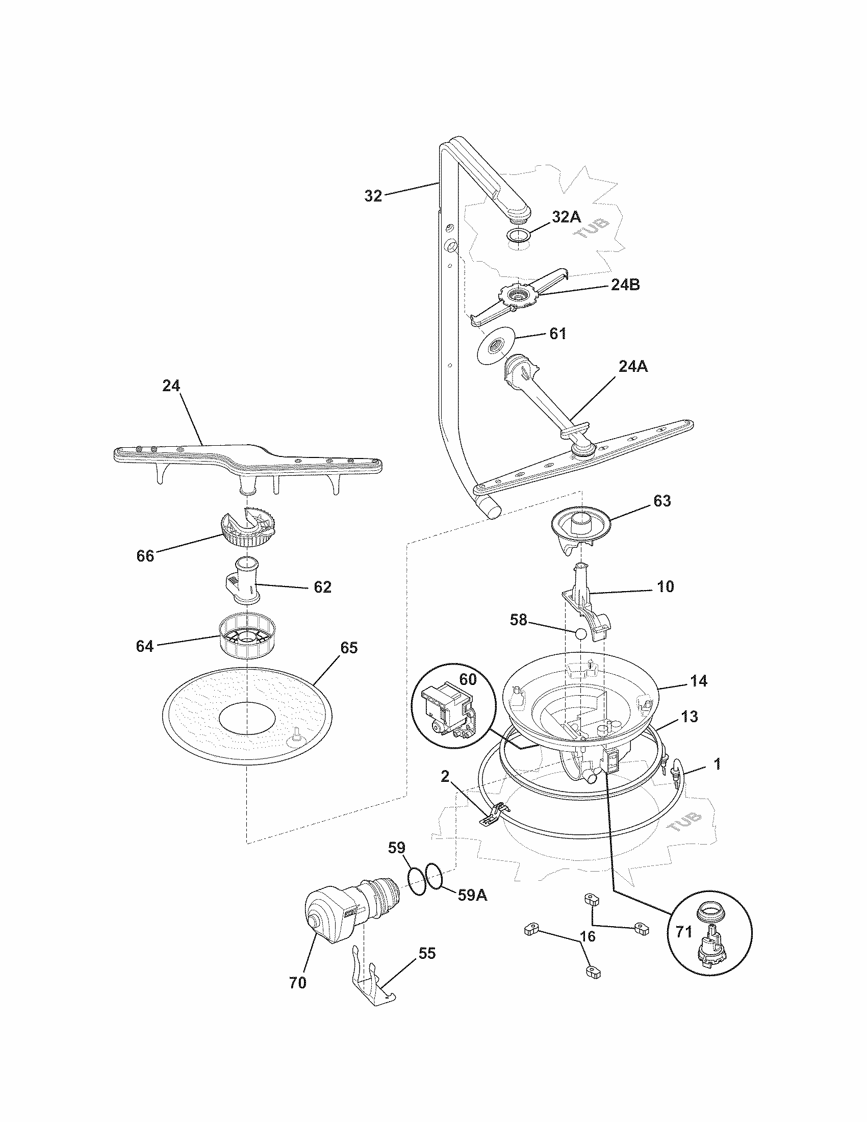 Motor & Pump Diagram and Parts List for 58715389100B  Kenmore Dishwasher