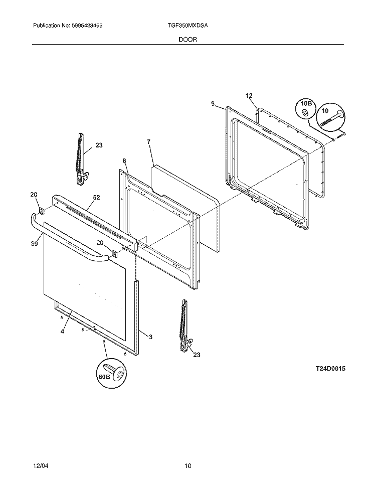 DOOR Diagram and Parts List for TGF350MXDSA  Tappan Range