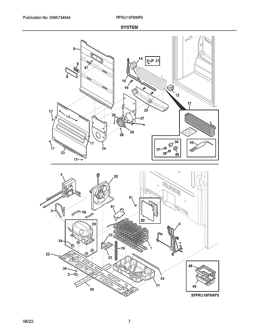 System Diagram and Parts List for FPRU19F8WF5  Frigidaire Freezer