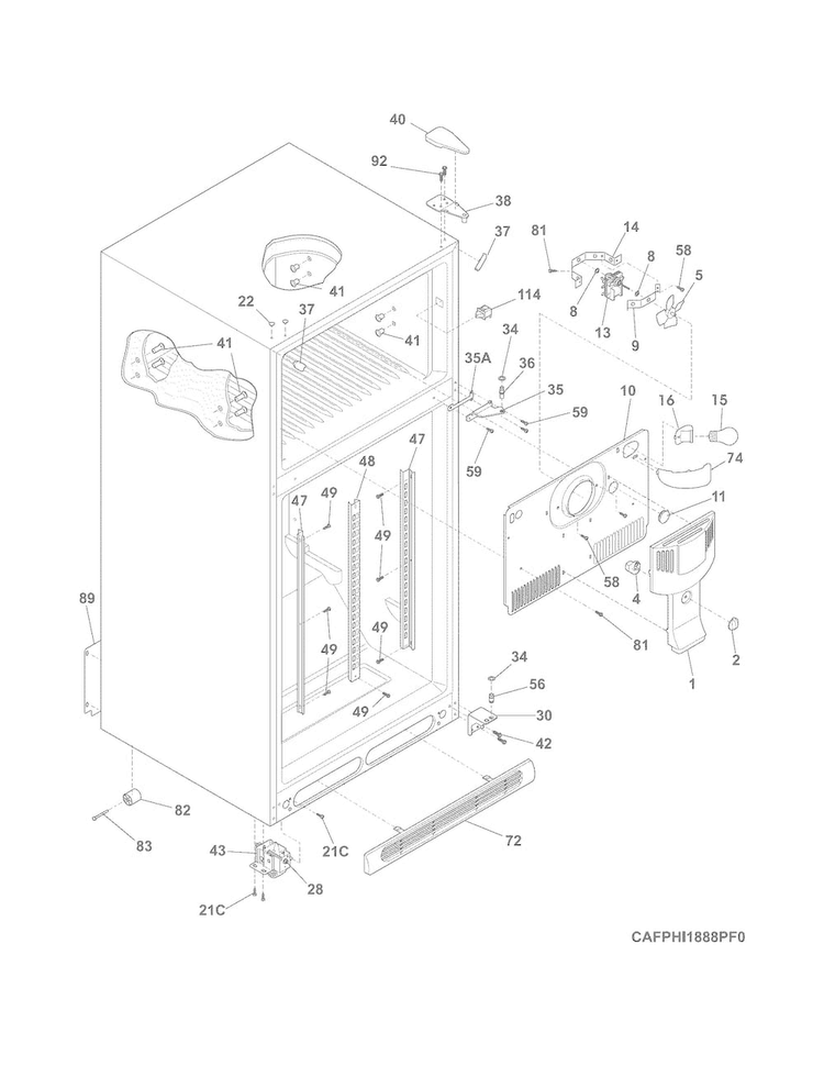 Cabinet Diagram and Parts List for FPHI1888PF1  Frigidaire Refrigerator
