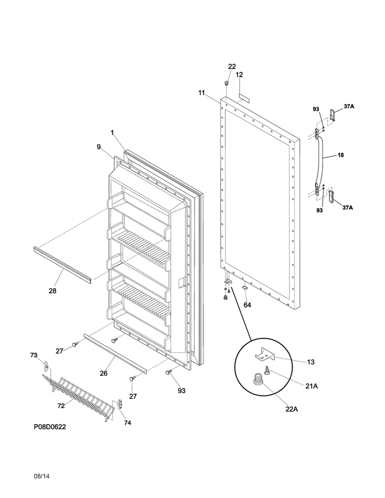 Door Diagram and Parts List for FRU17G4JW24  Frigidaire Refrigerator