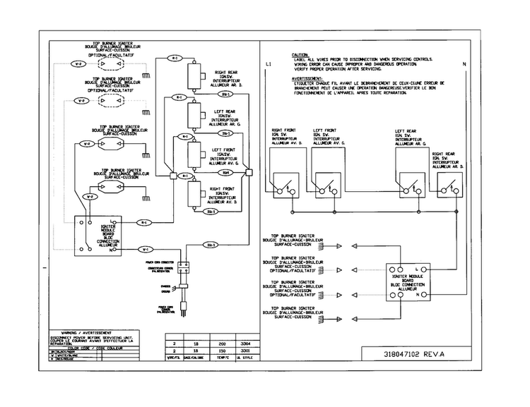 Wiring Diagram Diagram and Parts List for FGC30S4HDA  Frigidaire Cooktop