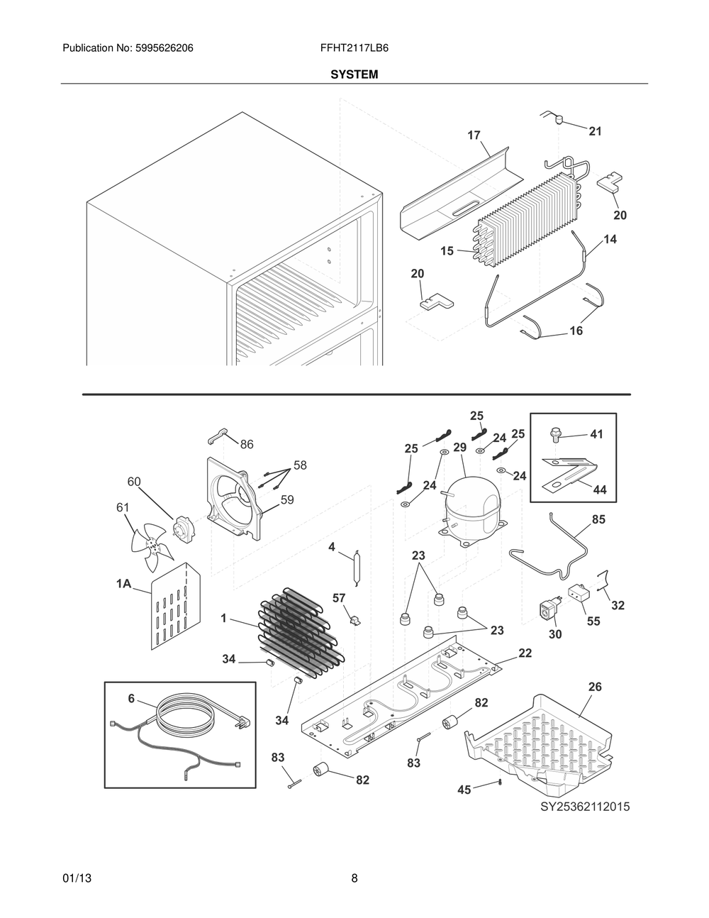 System Diagram and Parts List for FFHT2117LB6  Frigidaire Refrigerator