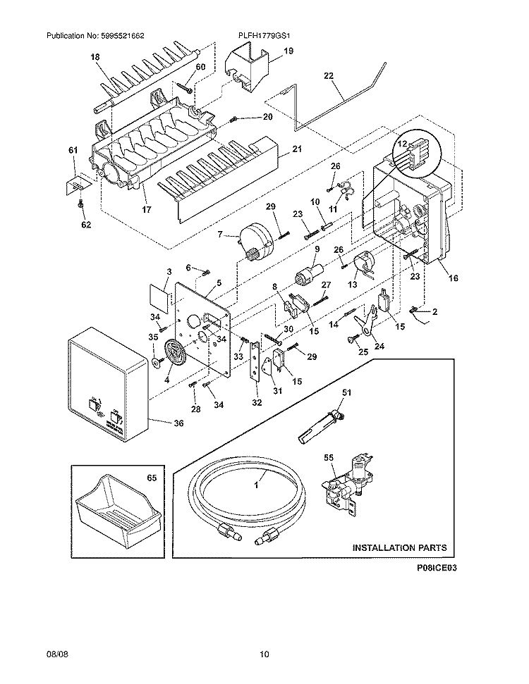 ICE MAKER Diagram and Parts List for PLFH1779GS1  Frigidaire Freezer