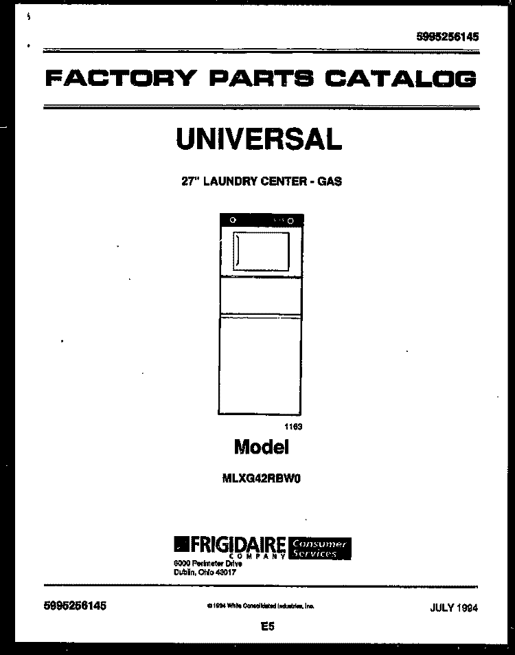 COVER Diagram and Parts List for MLXG42RBW0  Tappan Washer Dryer Combo
