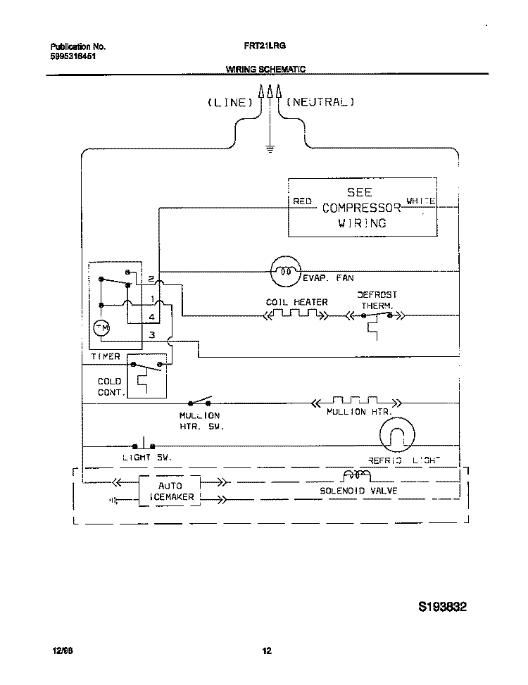 WIRING DIAGRAM Diagram and Parts List for FRT21LRGW2  Frigidaire Refrigerator