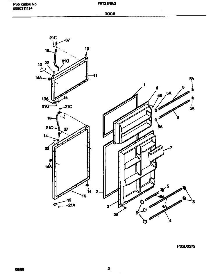 DOOR Diagram and Parts List for FRT21NRGB1  Frigidaire Refrigerator