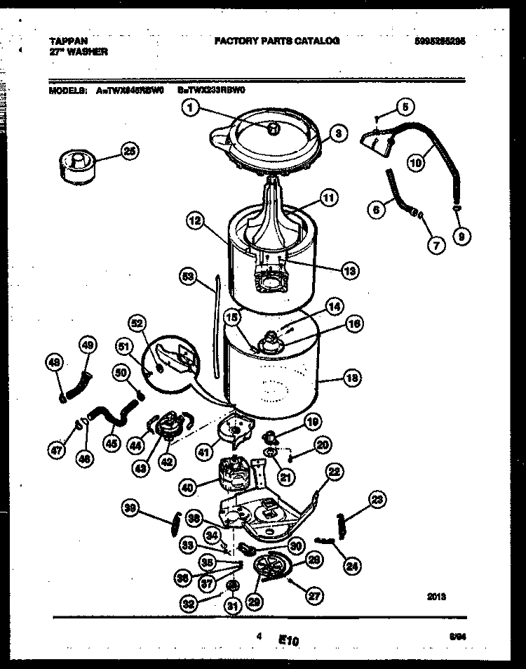 TUB DETAIL Diagram and Parts List for TWX233RBW0  Tappan Washer