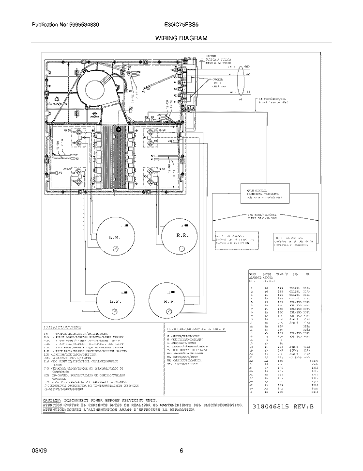 WIRING DIAGRAM Diagram and Parts List for E30IC75FSS5  Electrolux Cooktop