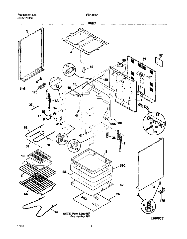 BODY Diagram and Parts List for FEF355ASE  Frigidaire Range