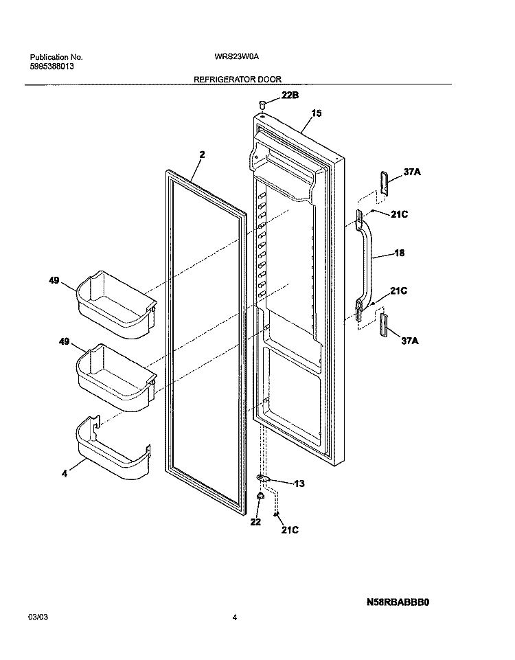 REFRIGERATOR DOOR Diagram and Parts List for WRS23W0AW6  Westinghouse Refrigerator