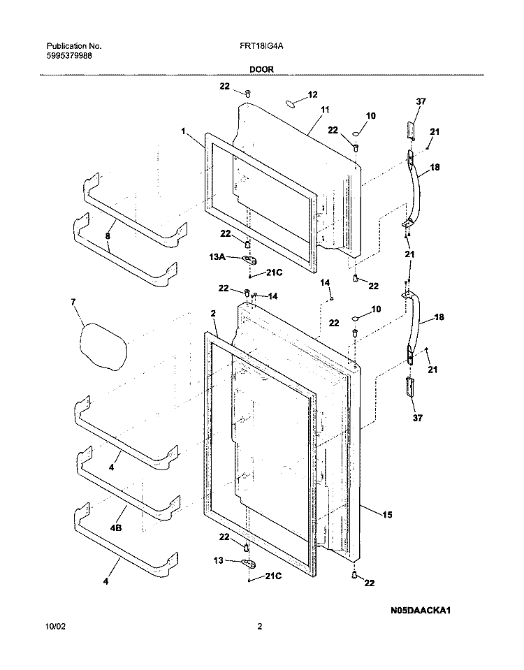DOORS Diagram and Parts List for FRT18IG4AZ6  Frigidaire Refrigerator