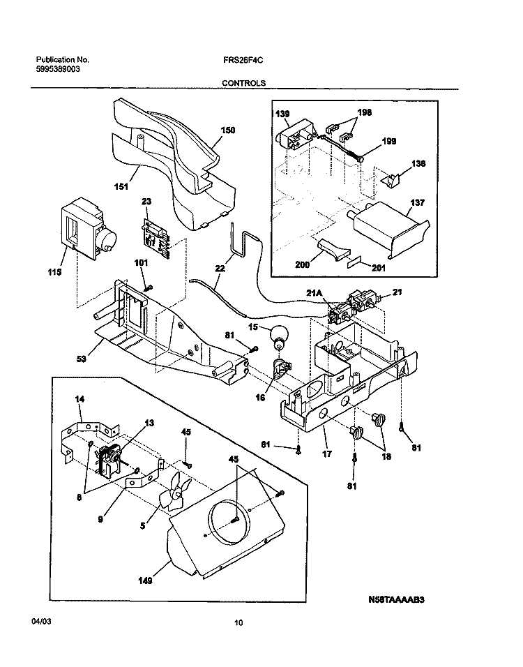 CONTROLS Diagram and Parts List for FRS26F4CQ0  Frigidaire Refrigerator