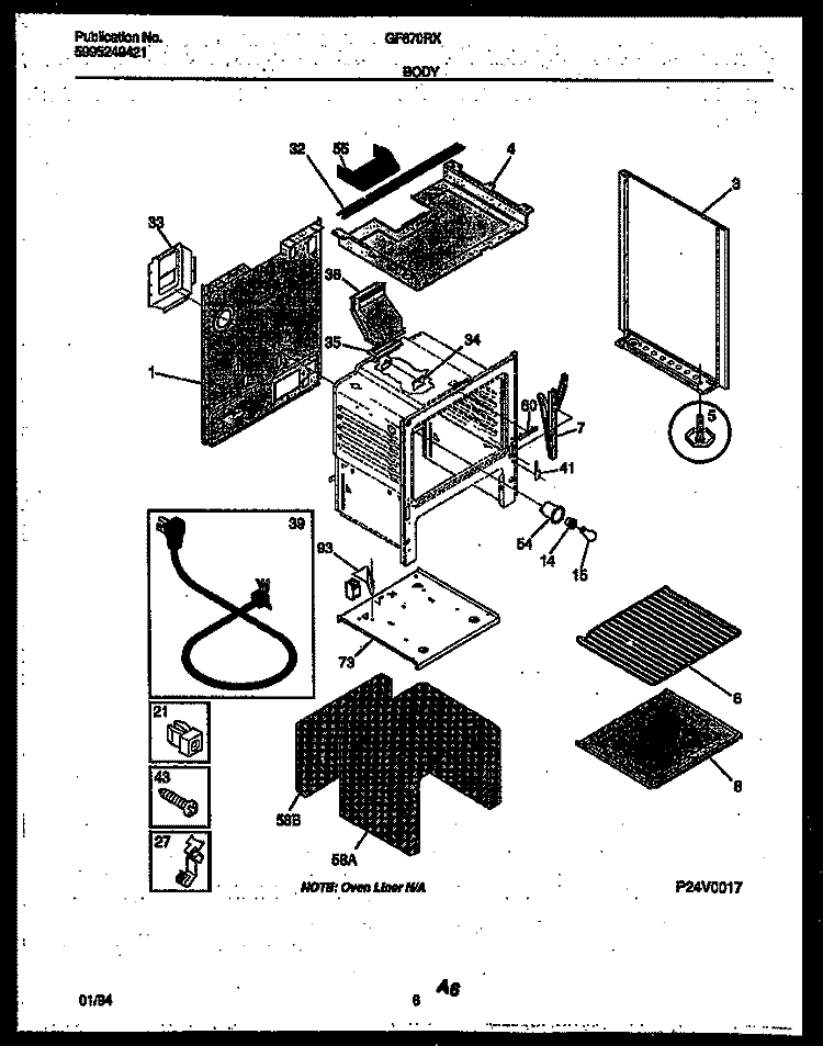 BODY PARTS Diagram and Parts List for GF670RXW4  Frigidaire Range