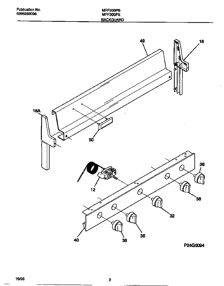 BACKGUARD Diagram and Parts List for MPF300PBWD  Frigidaire Range