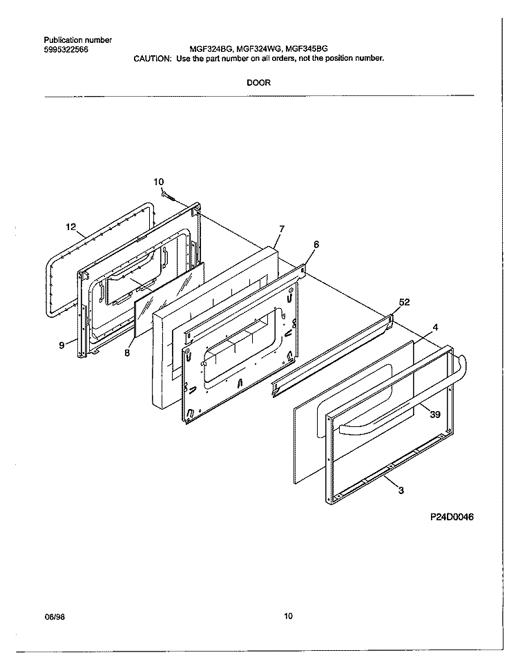 DOOR Diagram and Parts List for MGF324BGDE  Frigidaire Range