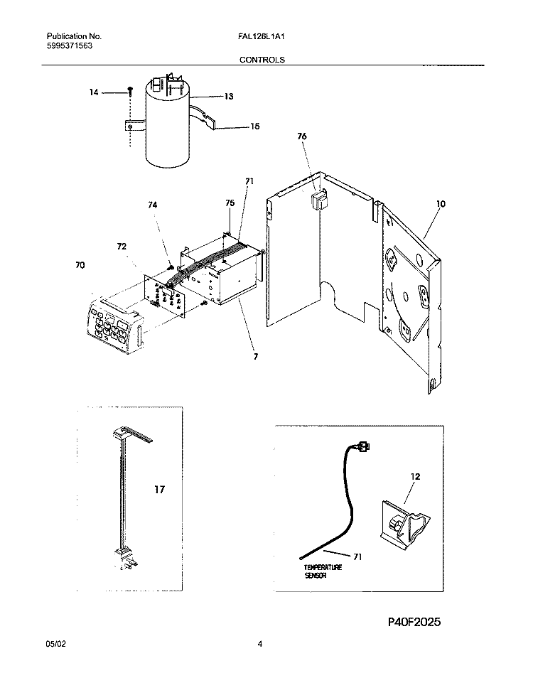 CONTROLS Diagram and Parts List for FAL126L1A1  Frigidaire Air Conditioner