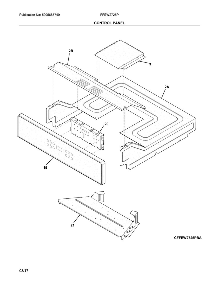 Control Panel Diagram and Parts List for FFEW2725PBD  Frigidaire Wall Oven