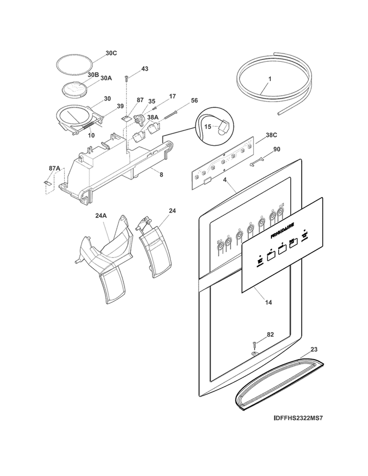 Ice & Water Dispenser Diagram and Parts List for FFHS2322MWB  Frigidaire Refrigerator