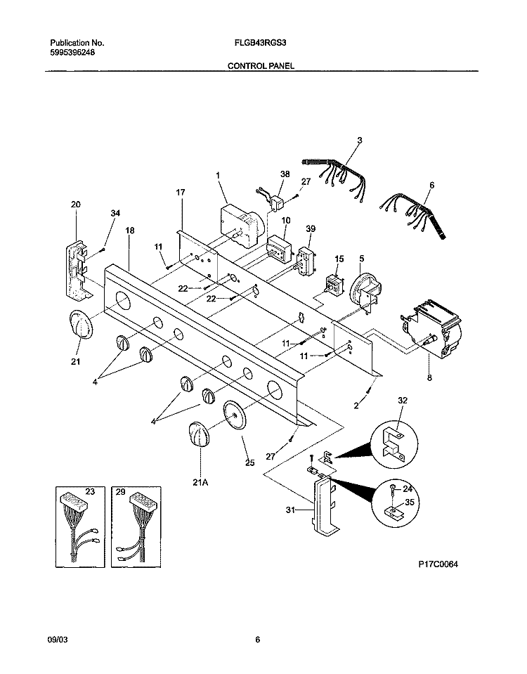 CONTROL PANEL Diagram and Parts List for FLGB43RGS3  Frigidaire Washer Dryer Combo
