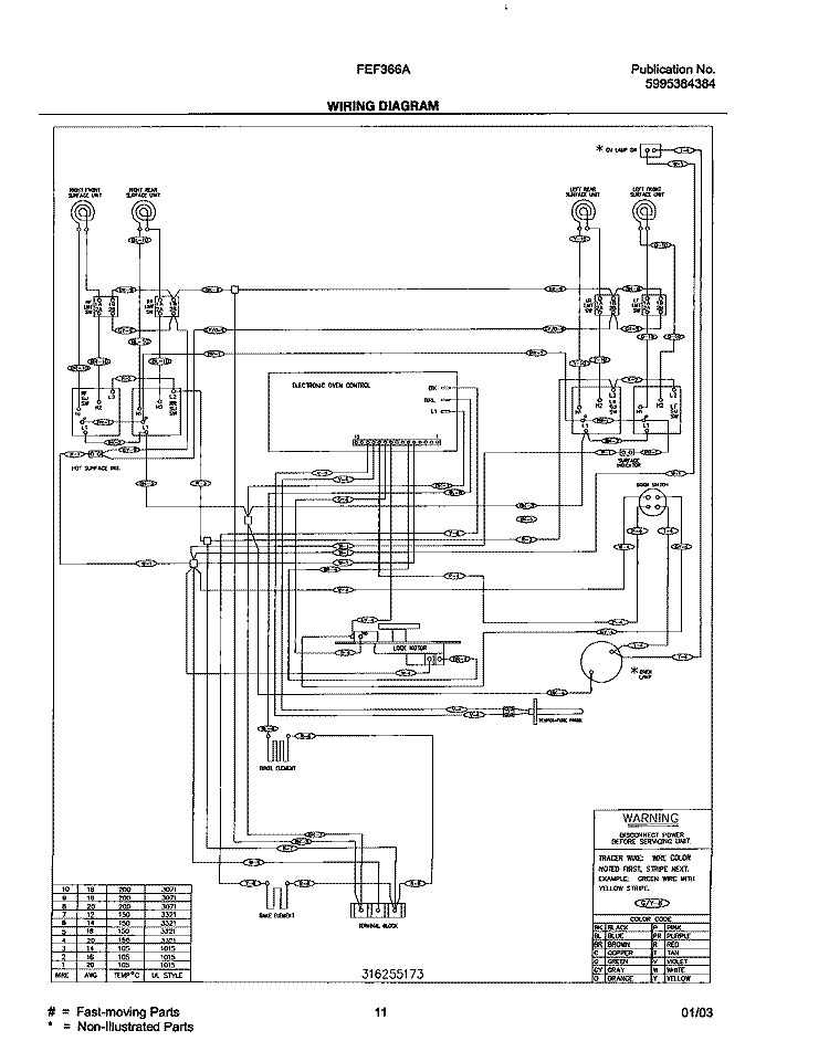 WIRING DIAGRAM Diagram and Parts List for FEF366AWF  Frigidaire Range