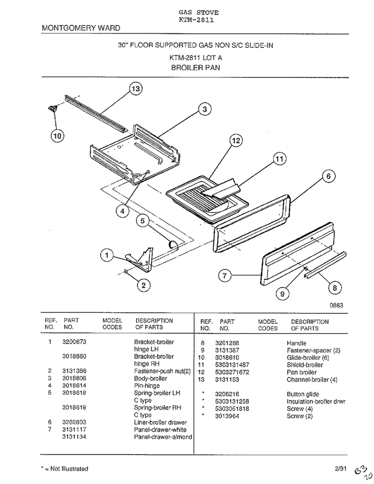 Broiler Pan Diagram and Parts List for 2811  Frigidaire Range