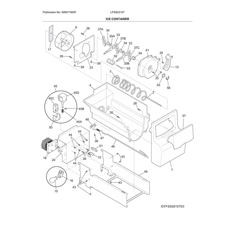 Ice Container Diagram and Parts List for LFSS2312TD3  Frigidaire Refrigerator