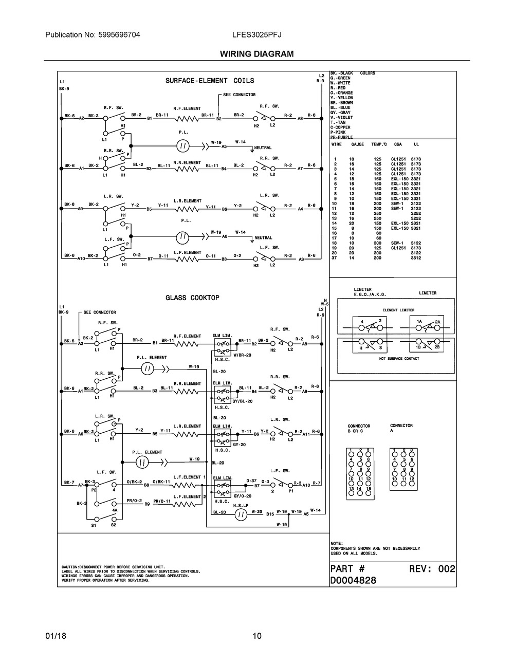 Wiring Diagram Diagram and Parts List for LFES3025PFJ  Frigidaire Range