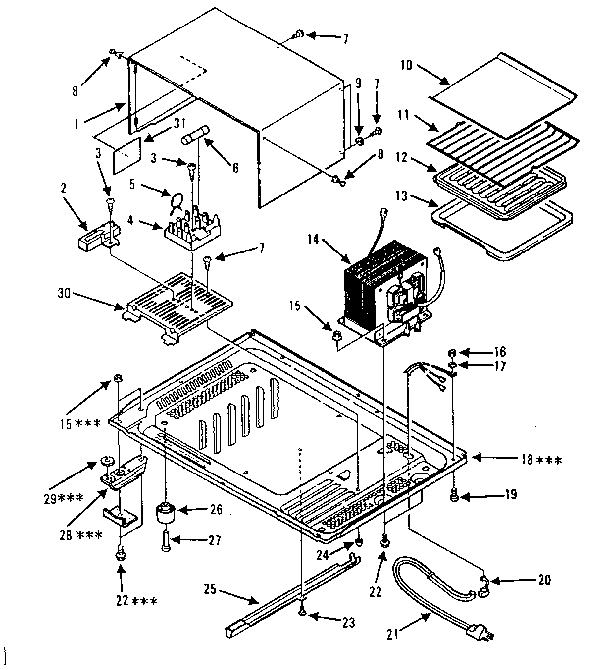 Cabinet And Bottom Plate Parts Diagram and Parts List for 5648737480  Kenmore Microwave