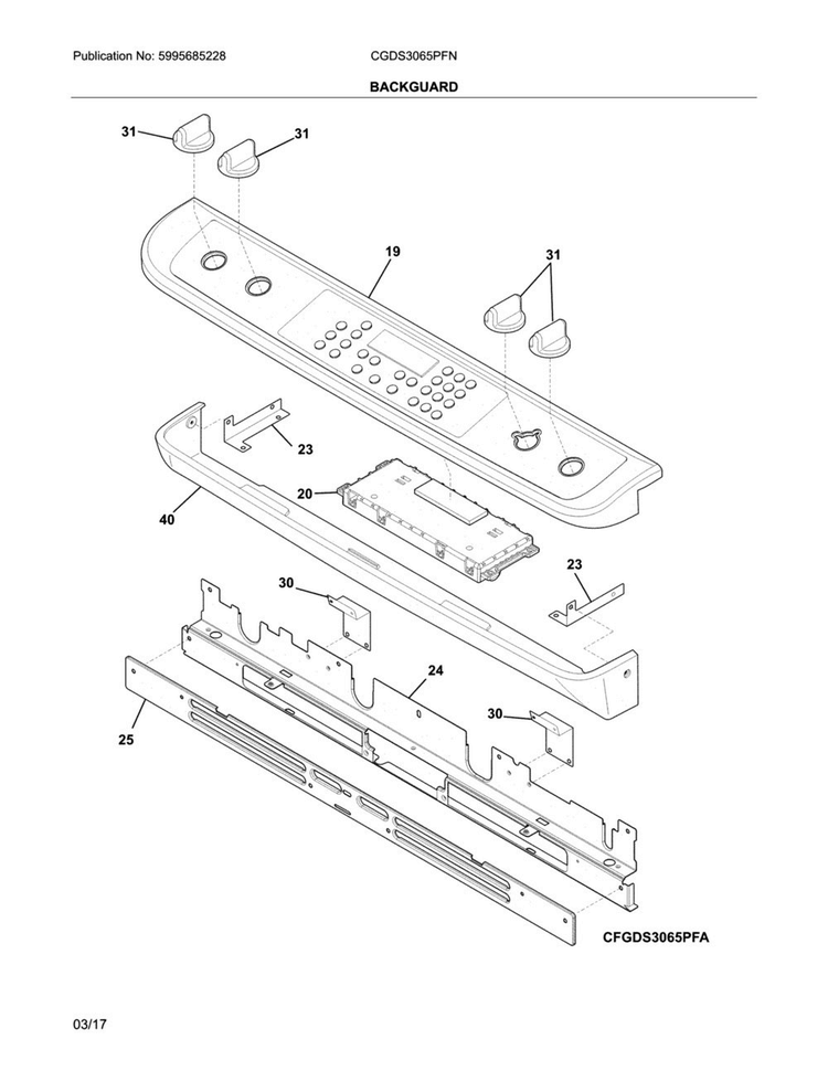 Backguard Diagram and Parts List for CGDS3065PFN  Frigidaire Range
