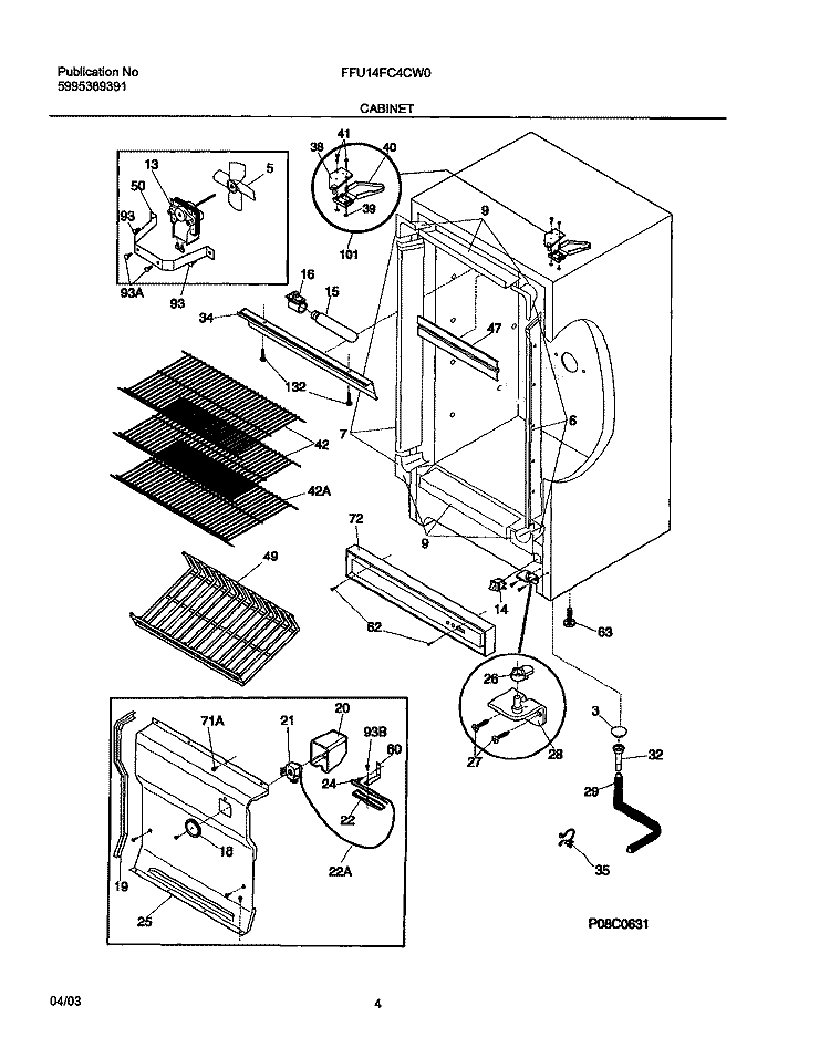 CABINET Diagram and Parts List for FFU14FC4CW0  Frigidaire Freezer