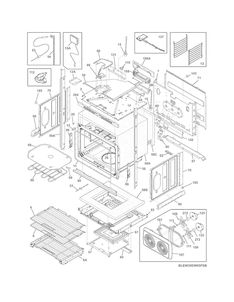 Lower Oven Diagram and Parts List for EW30EW65PSB  Electrolux Wall Oven