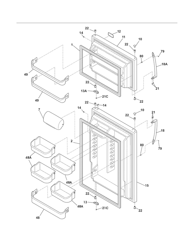Door Diagram and Parts List for FGHT1834KB8  Frigidaire Refrigerator
