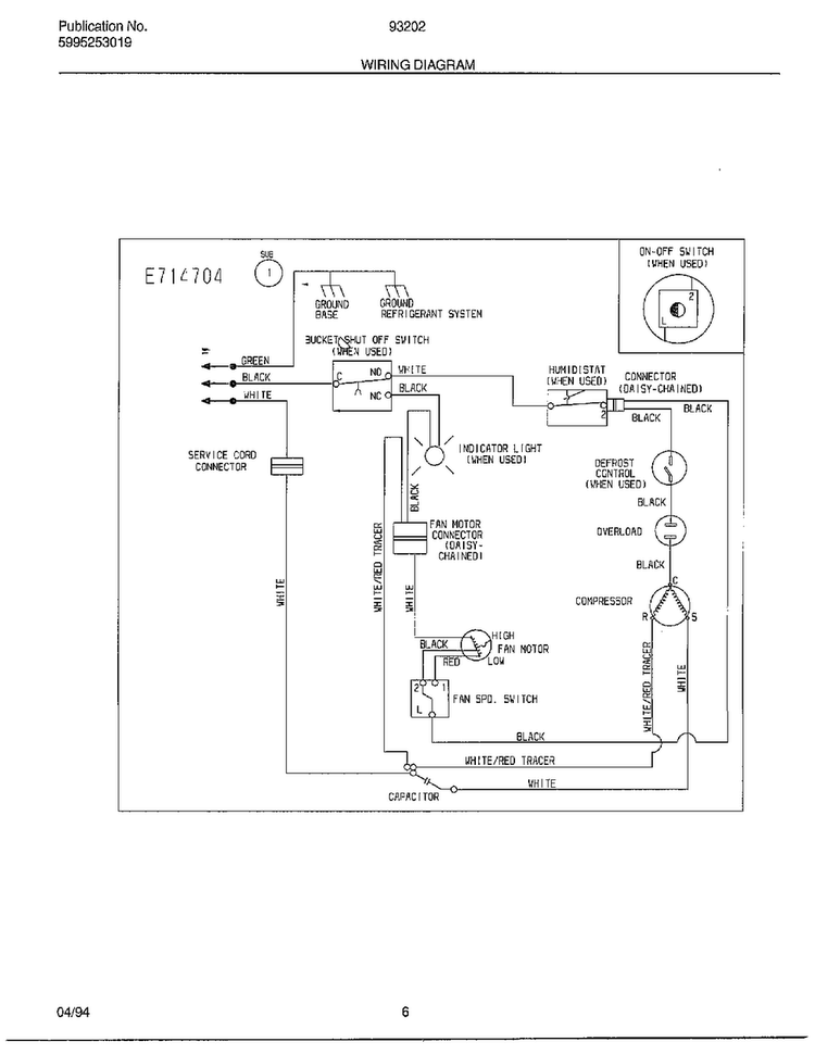 Wiring Diagram Diagram and Parts List for 93202A  Frigidaire Dehumidifier