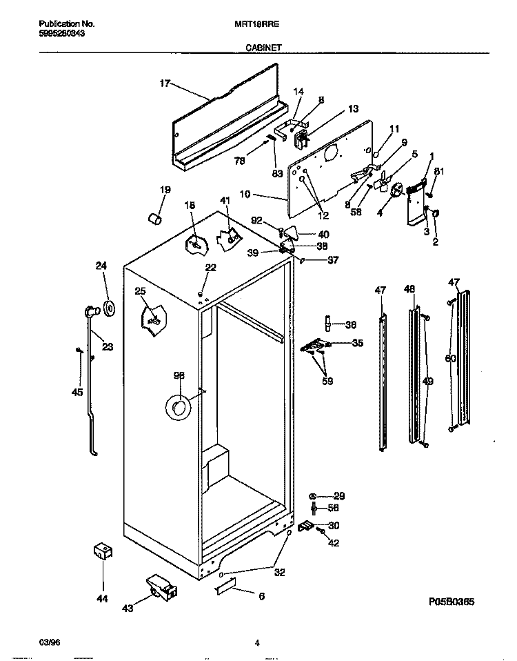 CABINET Diagram and Parts List for MRT18RREW0  Frigidaire Refrigerator