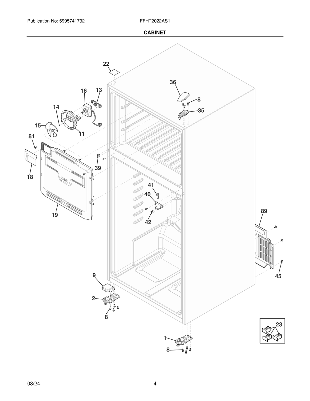 Cabinet Diagram and Parts List for FFHT2022AS1  Frigidaire Refrigerator