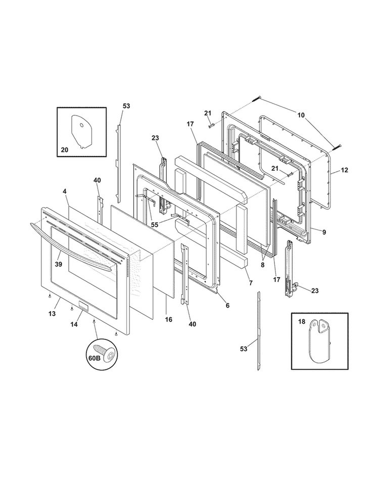Door Diagram and Parts List for CGIF3061NFC  Frigidaire Range