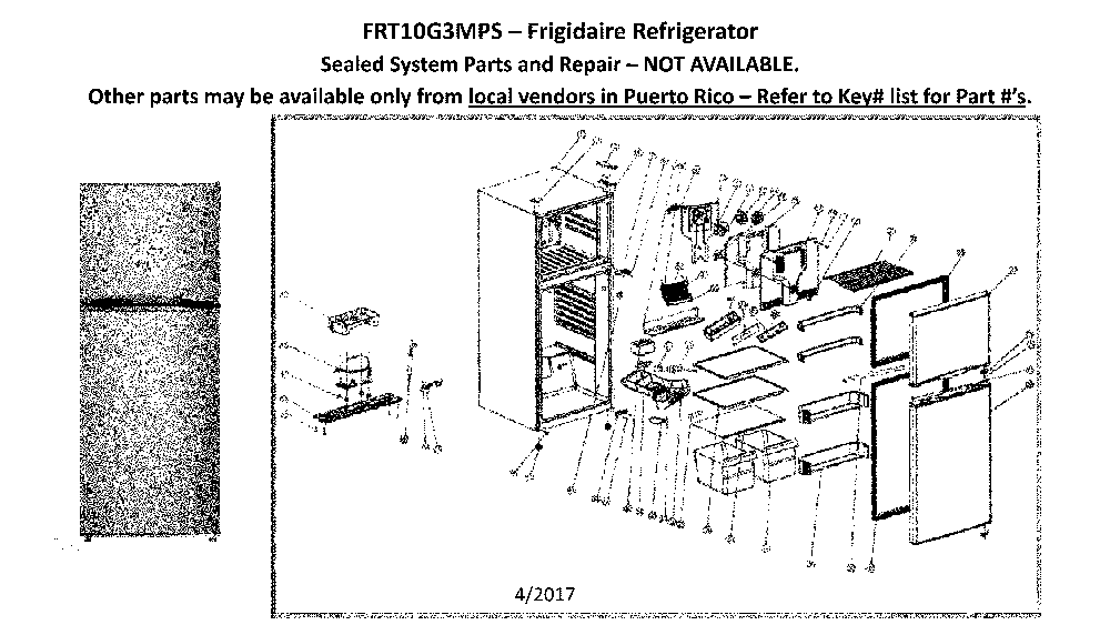 Refrigerator Diagram and Parts List for FRT10G3MPS  Electrolux Refrigerator