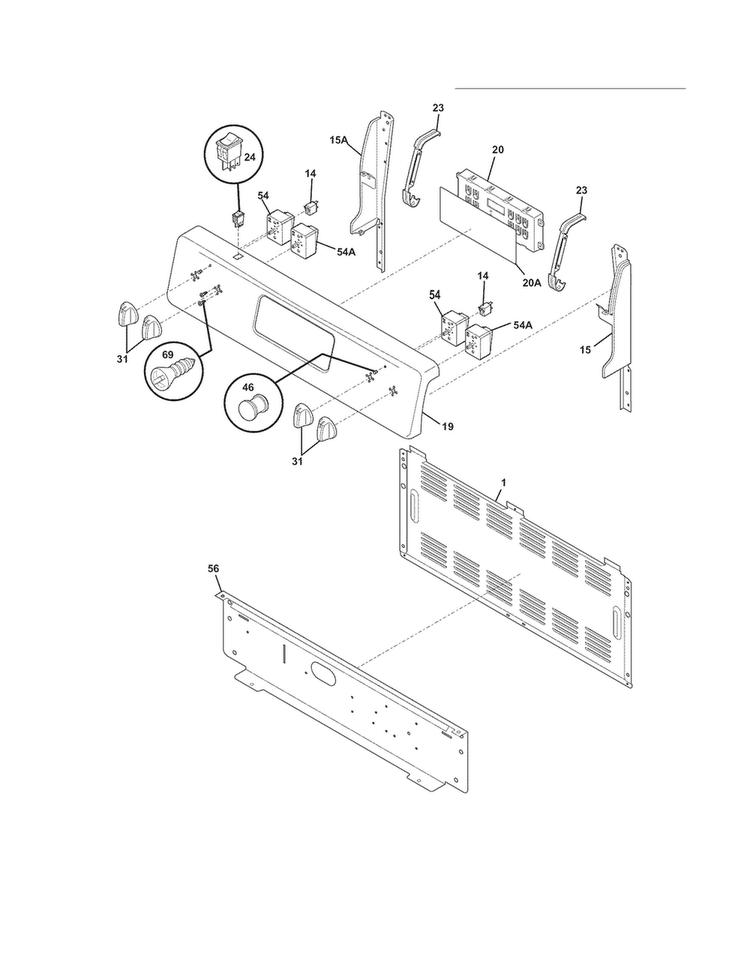 Backguard Diagram and Parts List for LFEF3017LWC  Frigidaire Range