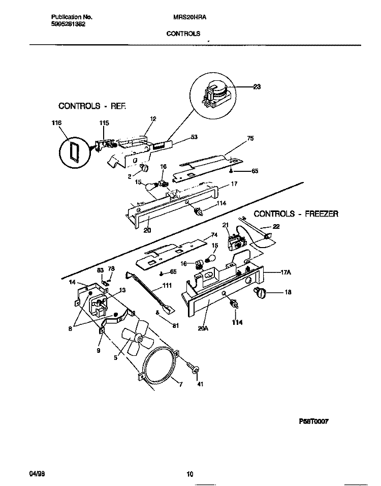 CONTROLS Diagram and Parts List for MRS20HRAW5  Frigidaire Refrigerator